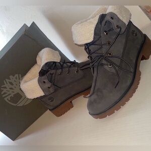 🖤Timberland Dark Grey Fleece Fold Down Boots
